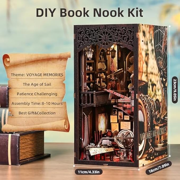 BOOK NOOK KIT, MINIATURE PUZZLE 3D WOODEN DOLLHOUSE STYLE PUZZLE KIT, MINIATURE DRIVEWAY TO INSERT INTO A BOOKCASE, DECORATION FOR ADULTS AND TEENS  TRAVEL SOUVENIRS - Image 4